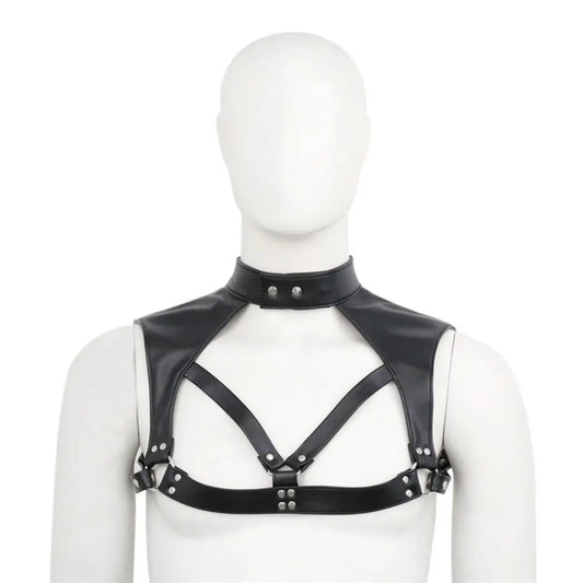 DomiGe Men's Black Leather Chest Harness Shirt - Sexy Wear for Stage Performance