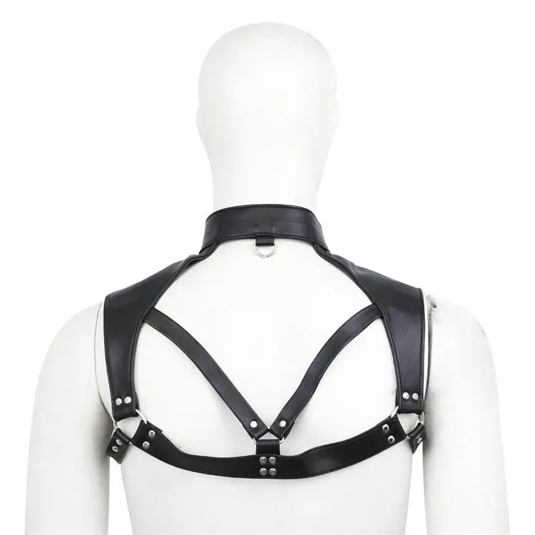 DomiGe Men's Black Leather Chest Harness Shirt - Sexy Wear for Stage Performance