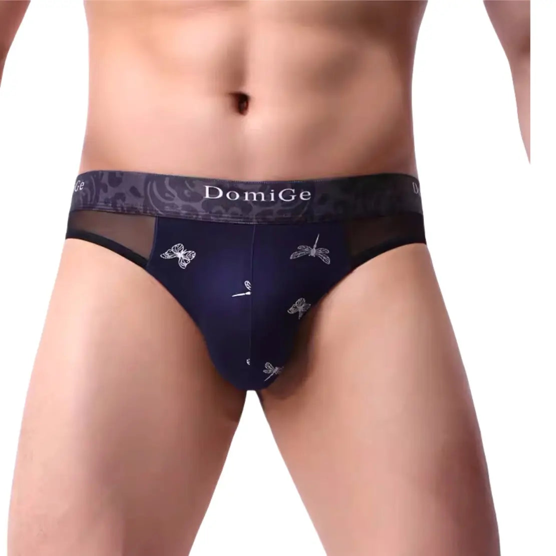 DomiGe Men's Underwear - Deep Blue Thongs, Ultra-Soft & Stretchable, Black Mesh Design