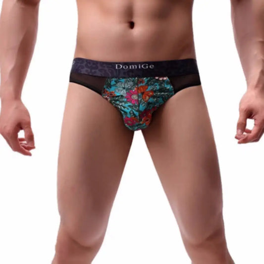 DomiGe Men's Lace Thong Underwear - Blue Floral, Breathable, Comfortable