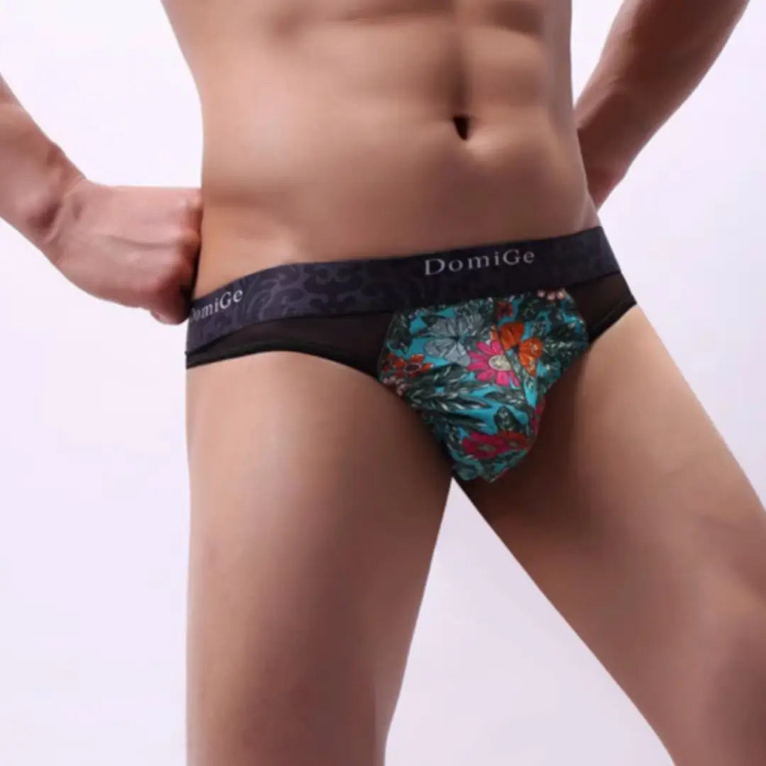 DomiGe Men's Lace Thong Underwear - Blue Floral, Breathable, Comfortable