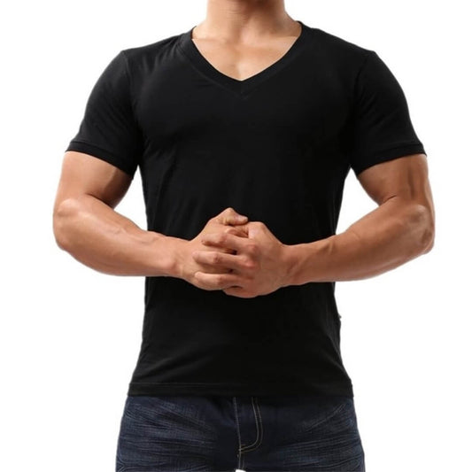 DomiGe Men's Undershirt - Stylish V-Neck T-Shirt in Pure Black