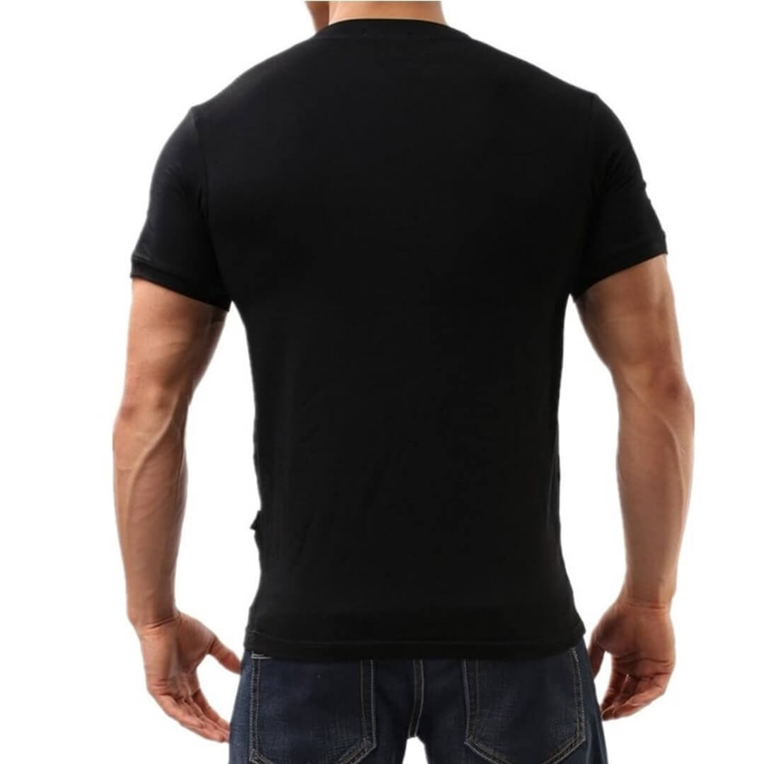 DomiGe Camiseta interior para hombre - Elegante camiseta con cuello en V en color negro puro