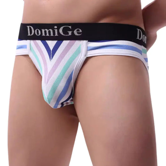 DomiGe Men's Breathable & Comfortable Bikini Briefs - Stripe Color, Black