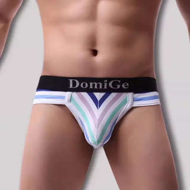 DomiGe Men's Breathable & Comfortable Bikini Briefs - Stripe Color, Black