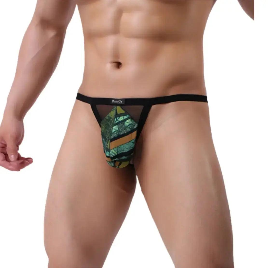 Breathable Men's T-Back Thong with Transparent Mesh and Logo Waistband - His Inwear