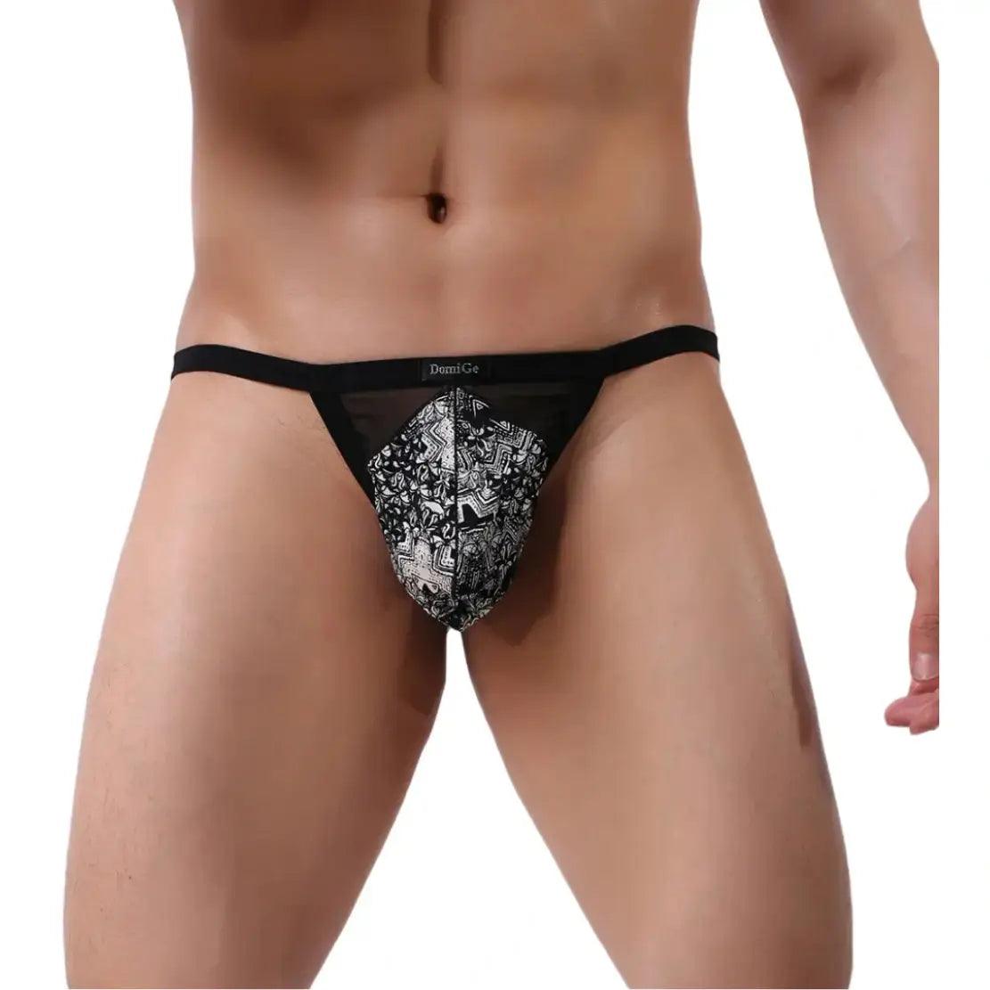 Breathable Men's T-Back Thong with Transparent Mesh and Logo Waistband - His Inwear