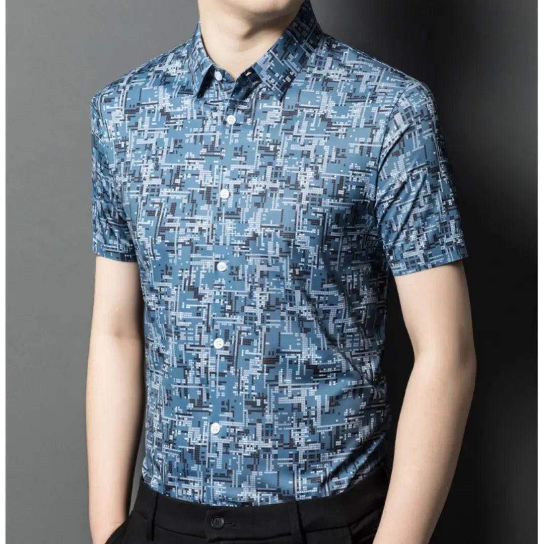 DomiGe 2024 Summer New Men's Blouse - Ice Silk Business Casual Printed Blouse - His Inwear