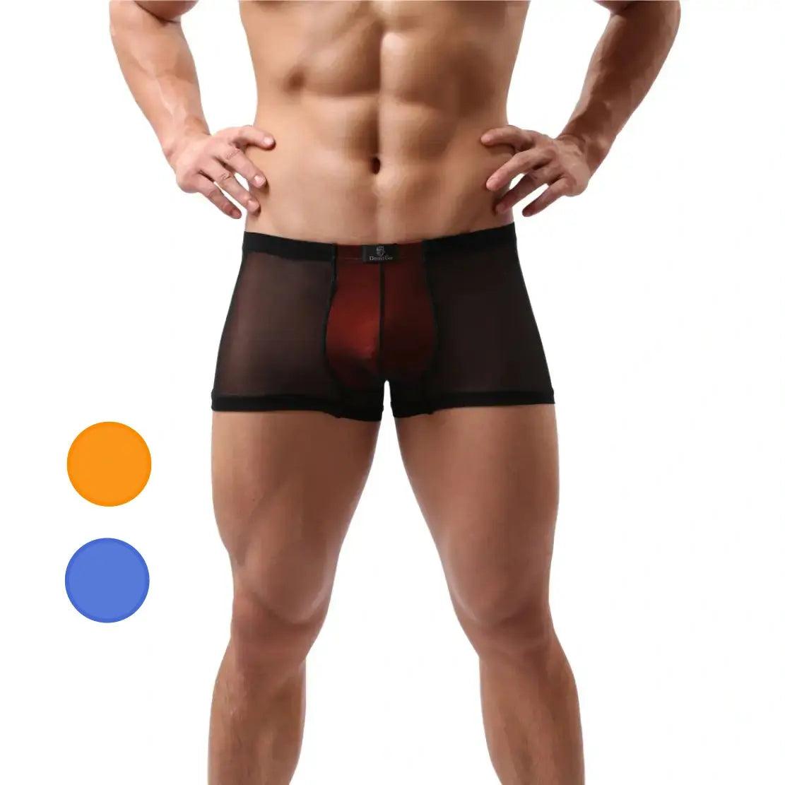 DomiGe Men's Boxer Briefs Orange Modal Lining and Sheer Mesh Underwear - His Inwear