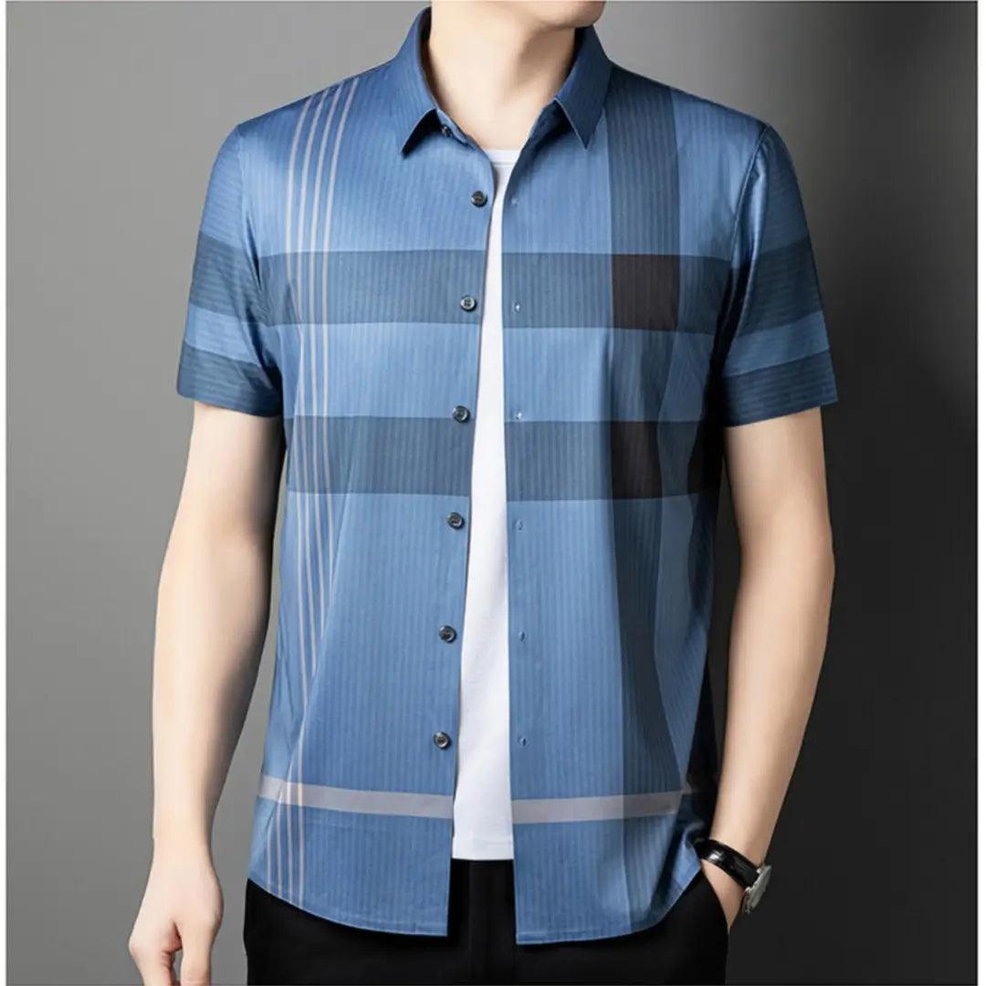 DomiGe Men's Dress Shirt - Striped Business Casual Blouse Silk - His Inwear