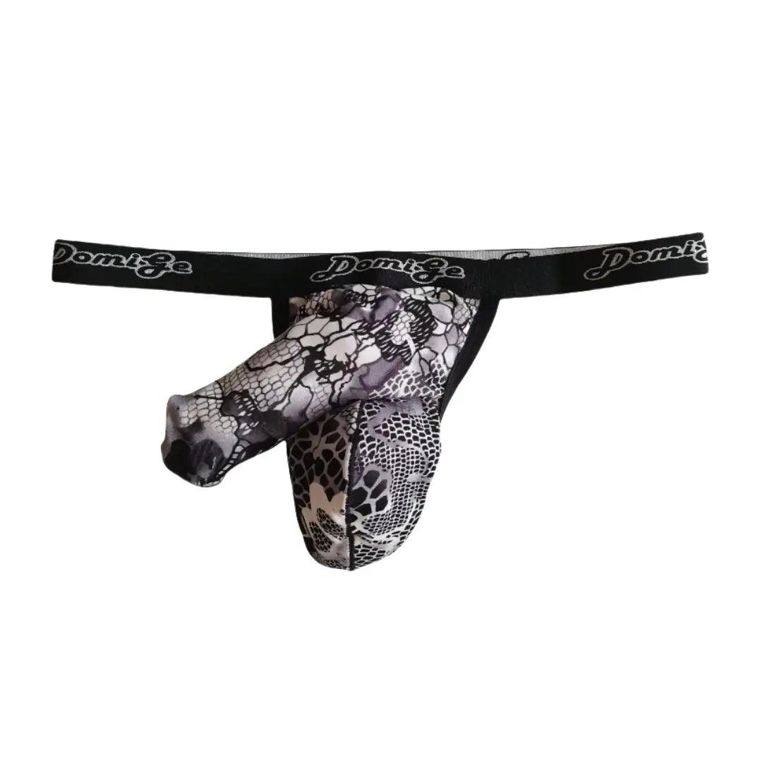 DomiGe Men's Elephant Thong with Ball Pouch Underwear Python Pattern - His Inwear