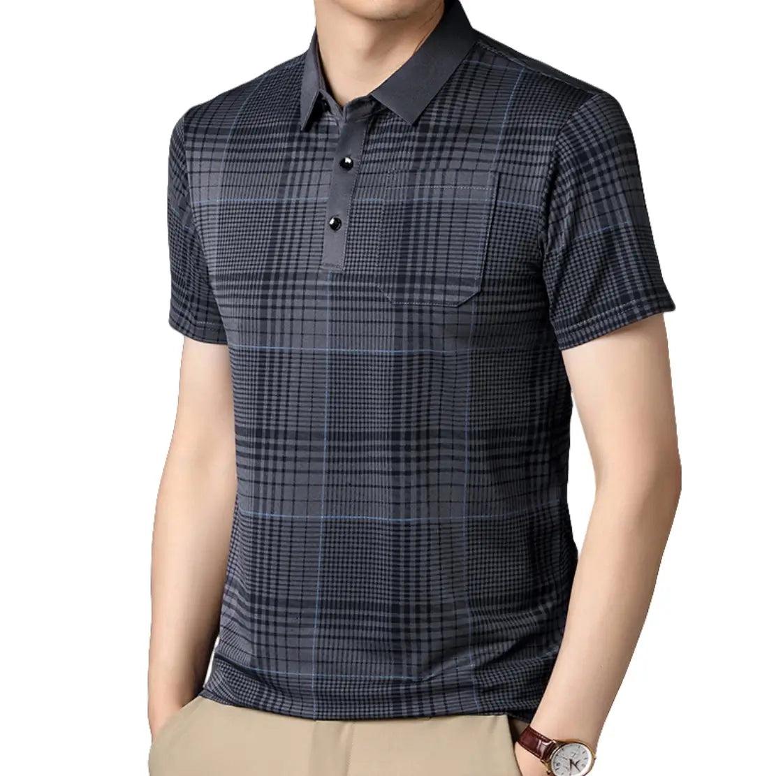 DomiGe Men's Polo Shirt Versatile Plaid Polo Shirt - His Inwear