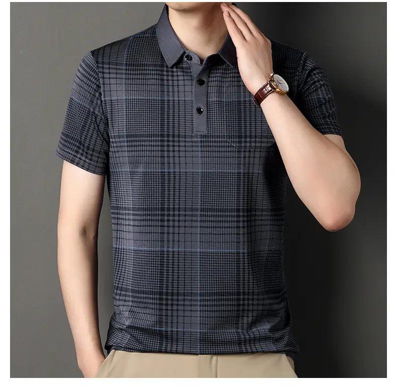 DomiGe Men's Polo Shirt Versatile Plaid Polo Shirt - His Inwear