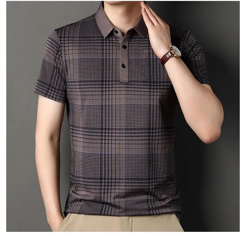 DomiGe Men's Polo Shirt Versatile Plaid Polo Shirt - His Inwear