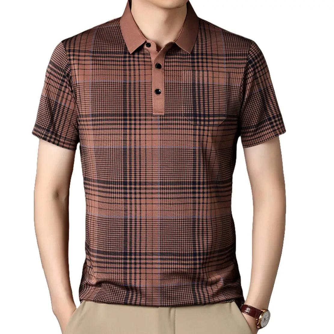 DomiGe Men's Polo Shirt Versatile Plaid Polo Shirt - His Inwear