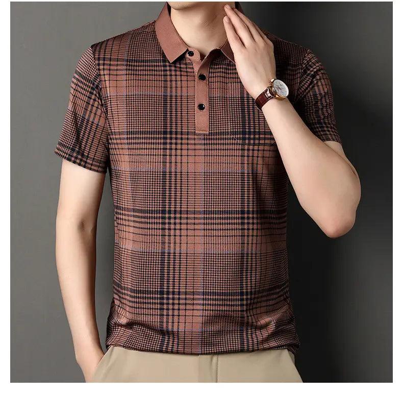 DomiGe Men's Polo Shirt Versatile Plaid Polo Shirt - His Inwear