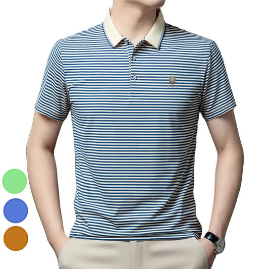 DomiGe Men's Striped Short Sleeve Cotton T-shirt 2024 Summer Polo Shirt - His Inwear