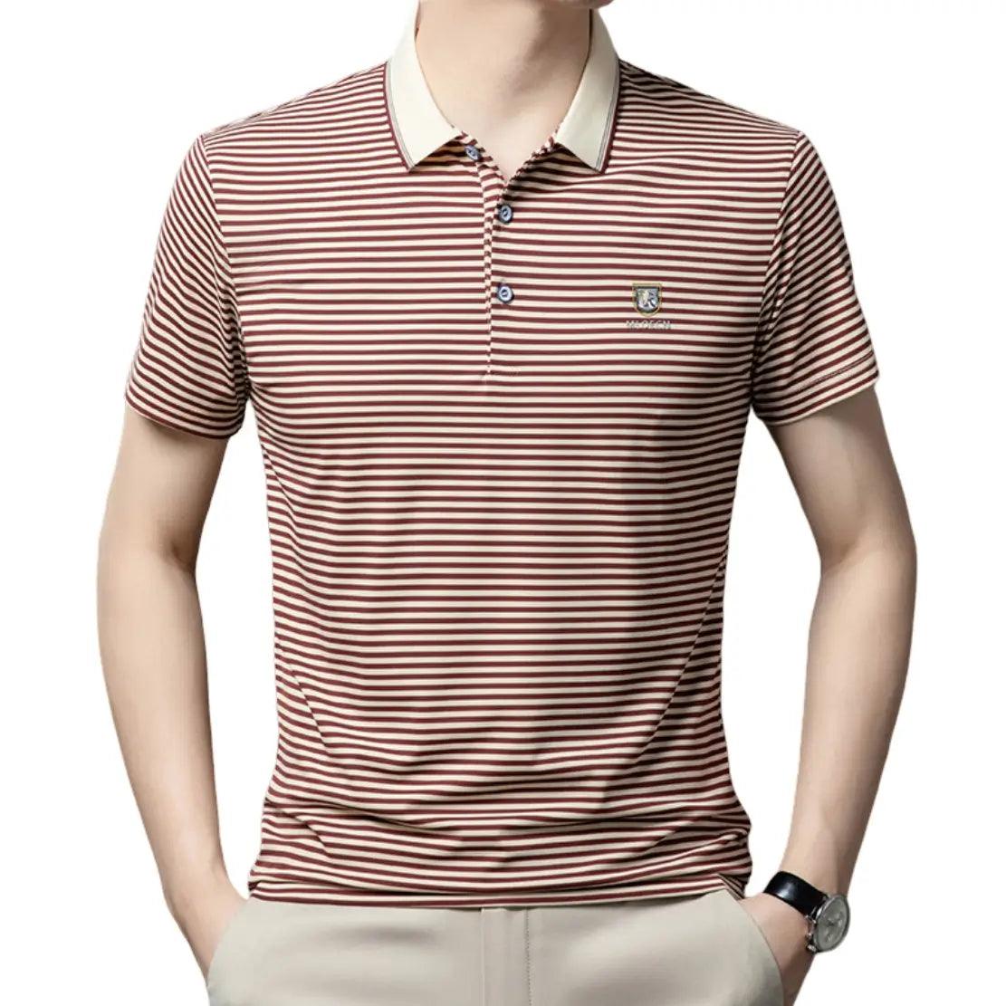 DomiGe Men's Striped Short Sleeve Cotton T-shirt 2024 Summer Polo Shirt - His Inwear