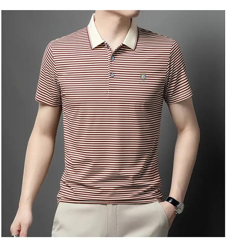 DomiGe Men's Striped Short Sleeve Cotton T-shirt 2024 Summer Polo Shirt - His Inwear