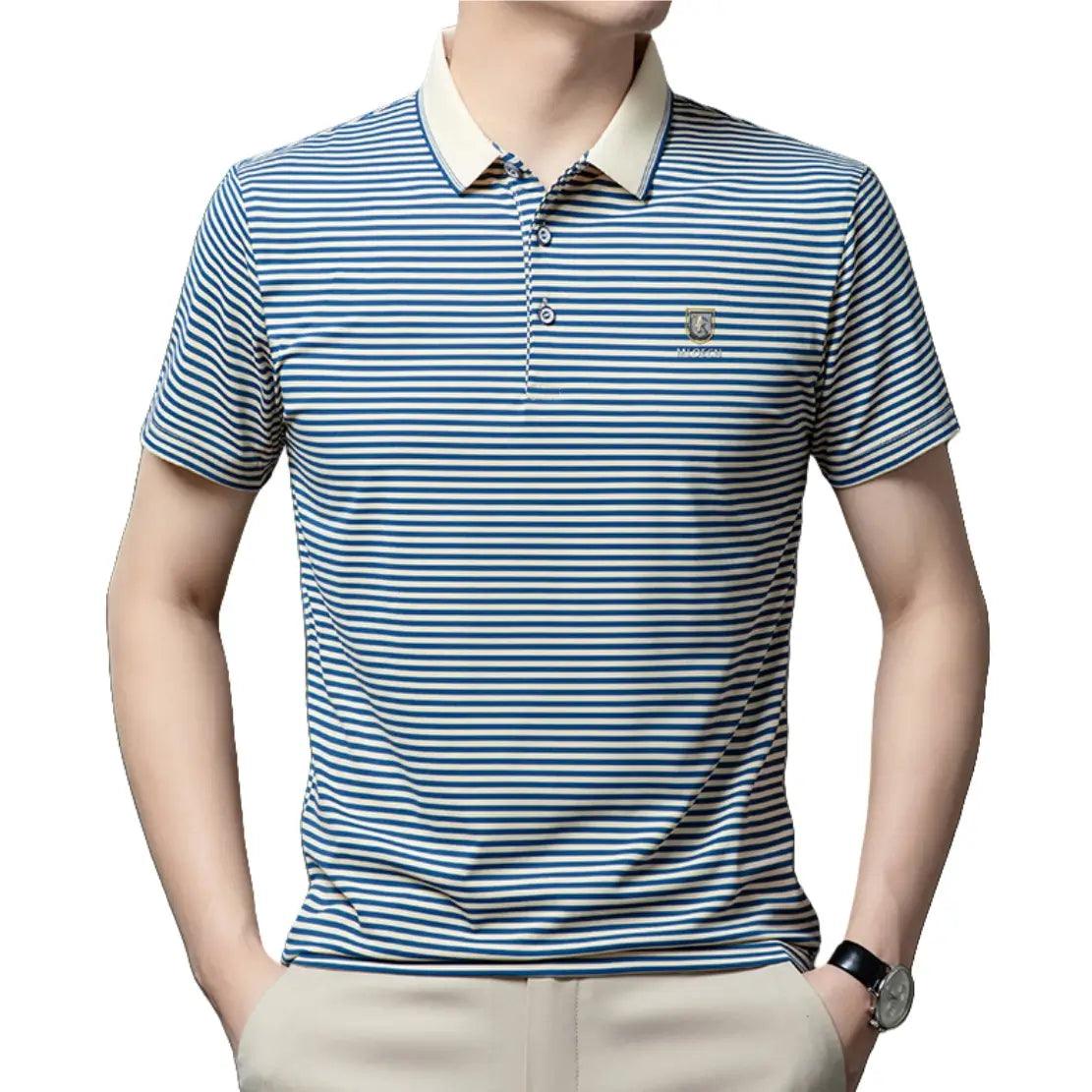 DomiGe Men's Striped Short Sleeve Cotton T-shirt 2024 Summer Polo Shirt - His Inwear