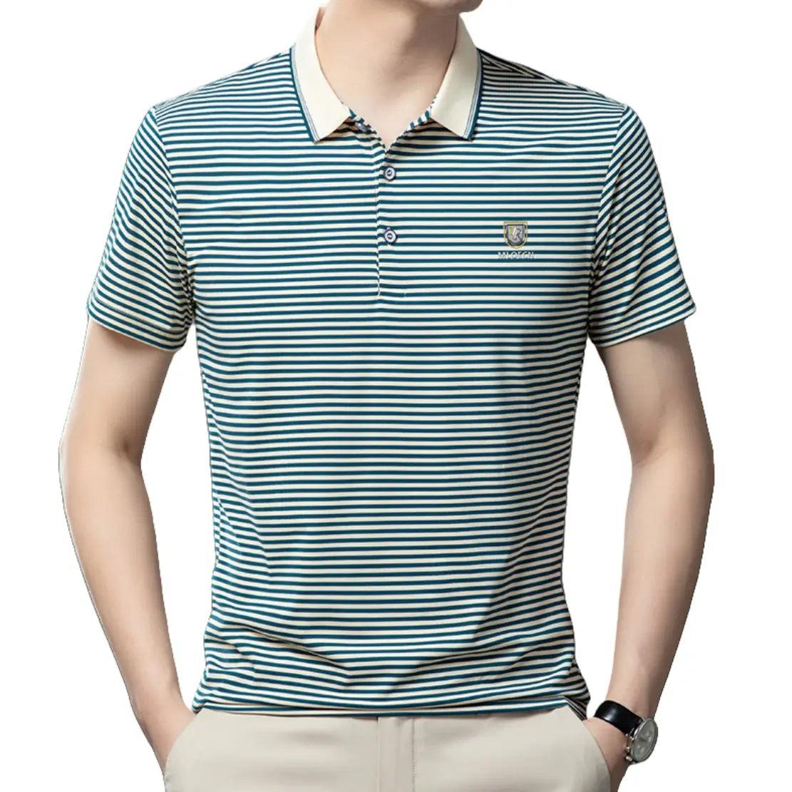 DomiGe Men's Striped Short Sleeve Cotton T-shirt 2024 Summer Polo Shirt - His Inwear