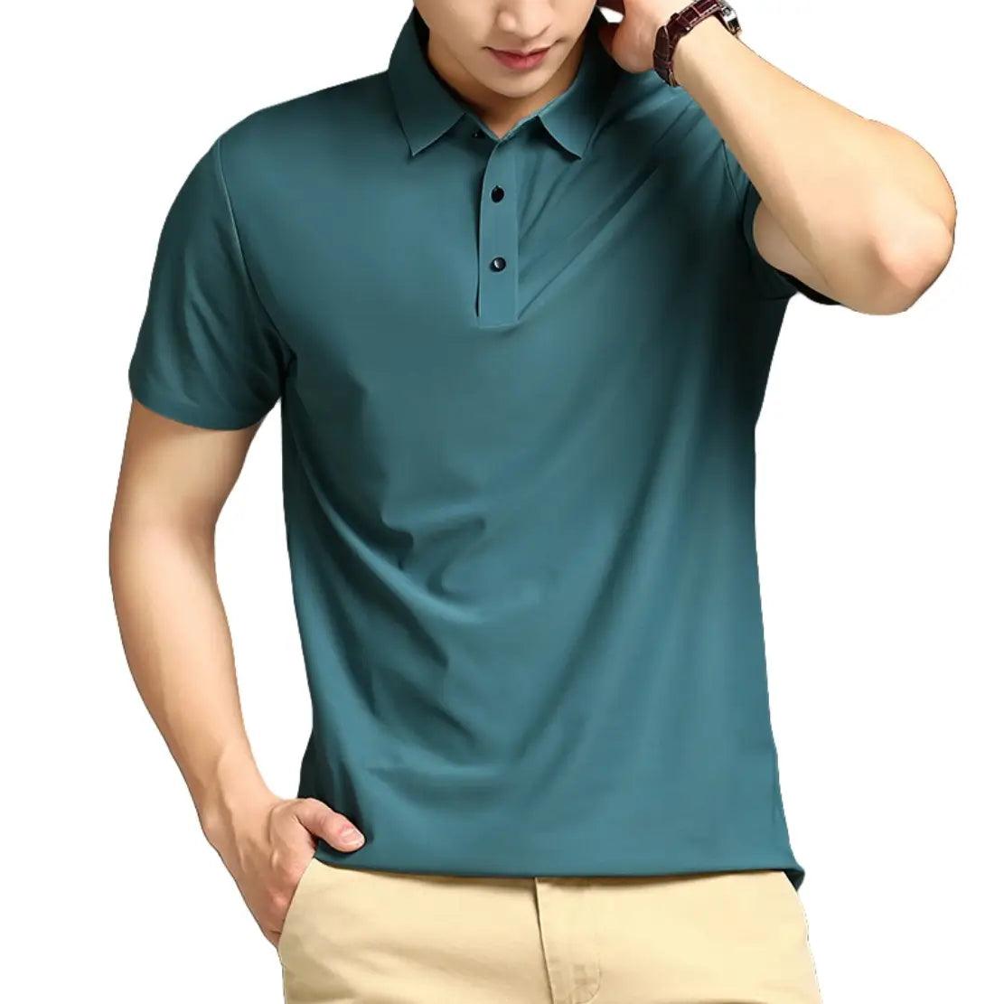 DomiGe Men's Summer Ice Silk Polo Shirt - Business Golf Shirt - His Inwear