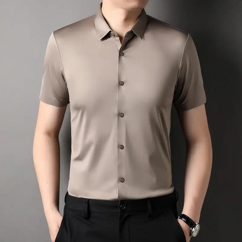 DomiGe Men's Summer Short Sleeve Blouse - Breathable, Quick-Dry, Business Casual - His Inwear