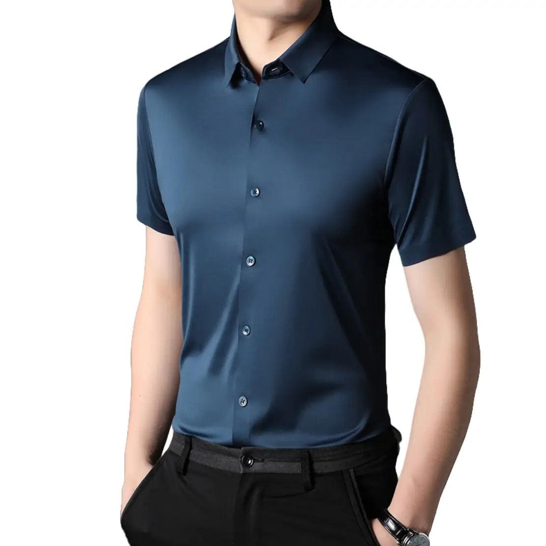 DomiGe Men's Summer Short Sleeve Blouse - Breathable, Quick-Dry, Business Casual - His Inwear