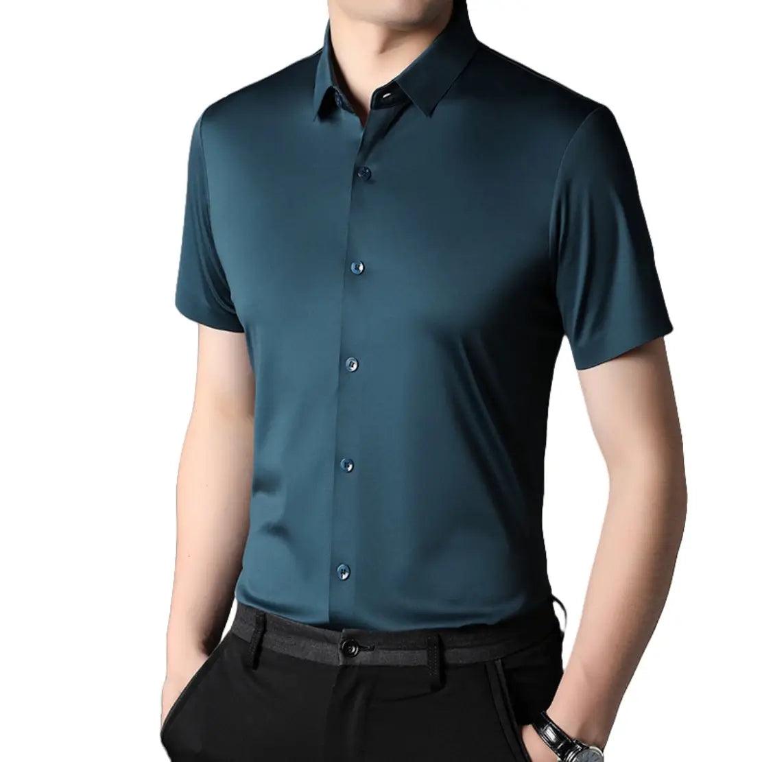 DomiGe Men's Summer Short Sleeve Blouse - Breathable, Quick-Dry, Business Casual - His Inwear