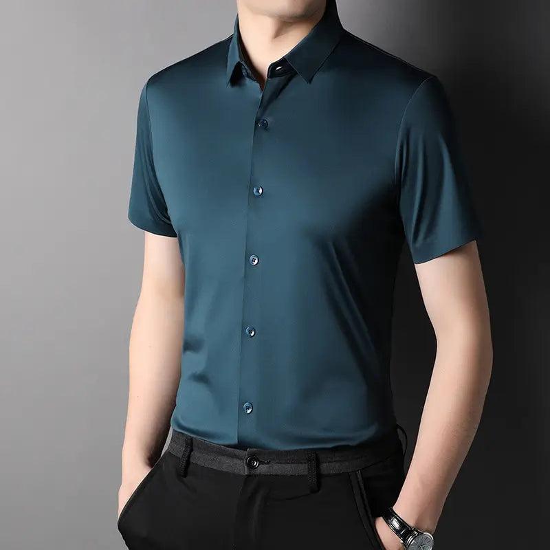 DomiGe Men's Summer Short Sleeve Blouse - Breathable, Quick-Dry, Business Casual - His Inwear