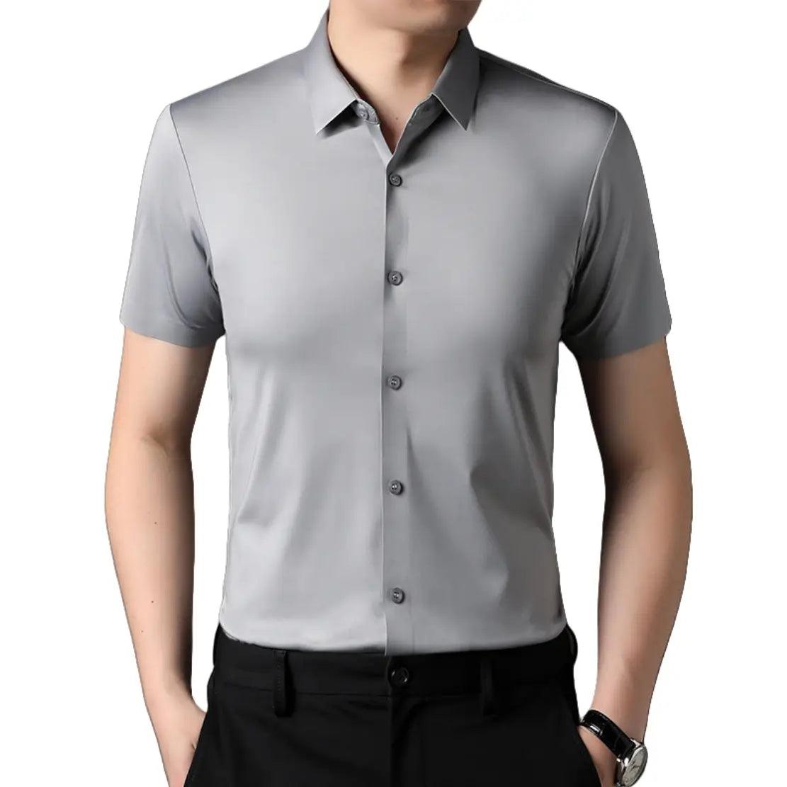 DomiGe Men's Summer Short Sleeve Blouse - Breathable, Quick-Dry, Business Casual - His Inwear