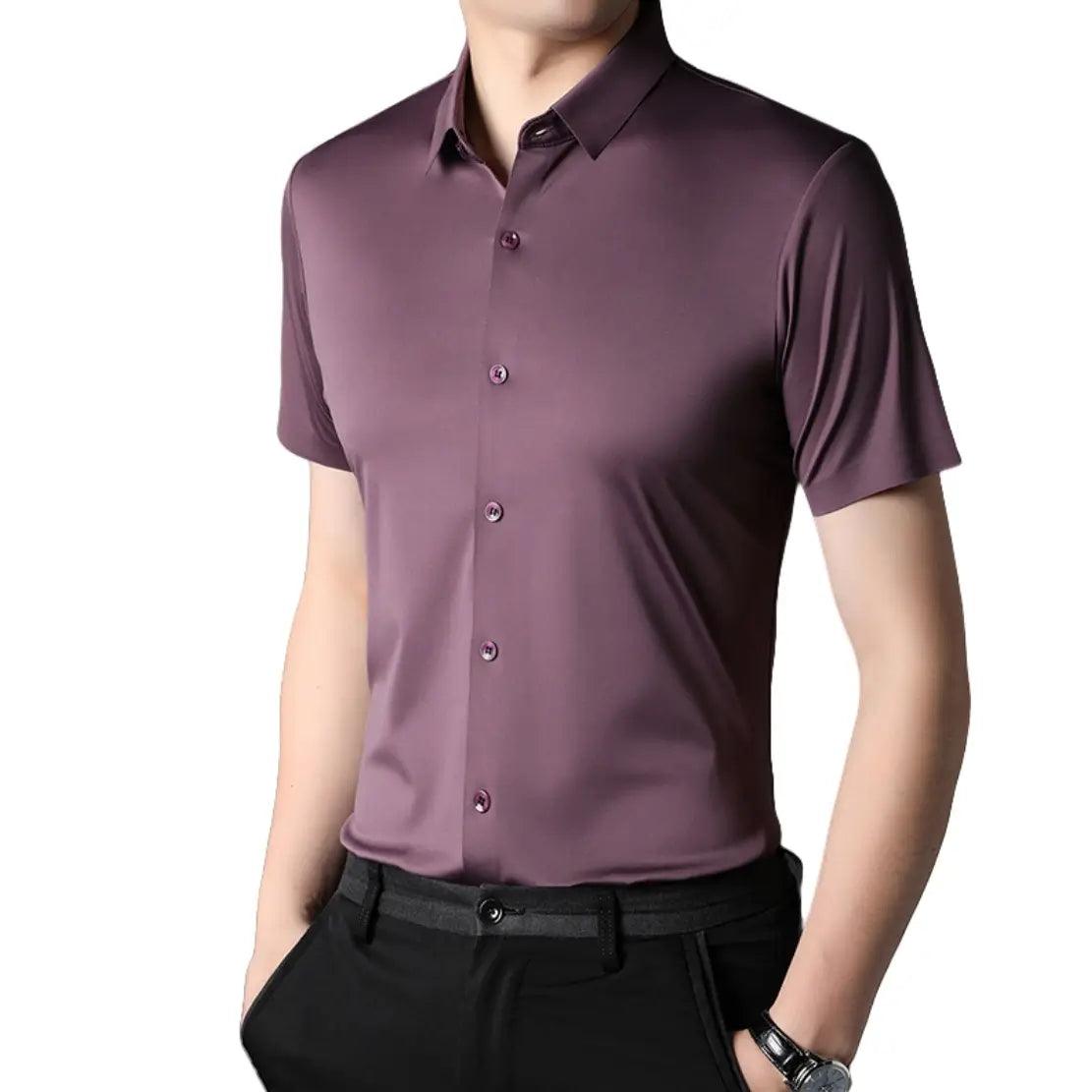 DomiGe Men's Summer Short Sleeve Blouse - Breathable, Quick-Dry, Business Casual - His Inwear