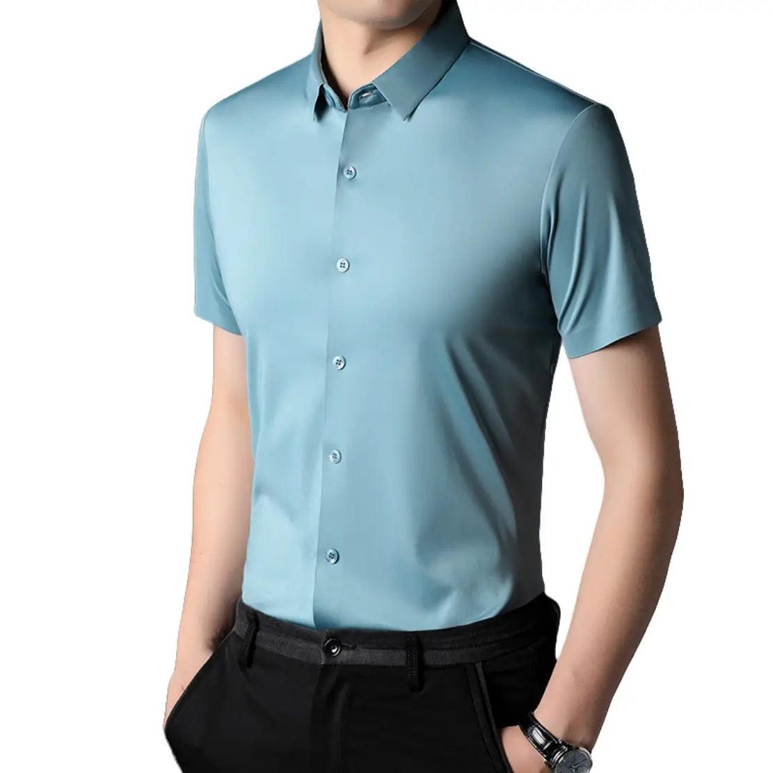 DomiGe Men's Summer Short Sleeve Blouse - Breathable, Quick-Dry, Business Casual - His Inwear