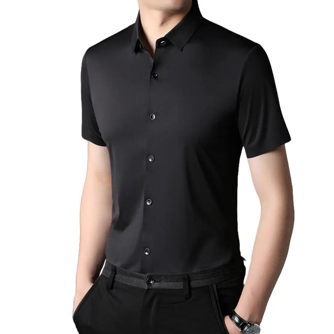 DomiGe Men's Summer Short Sleeve Blouse - Breathable, Quick-Dry, Business Casual - His Inwear