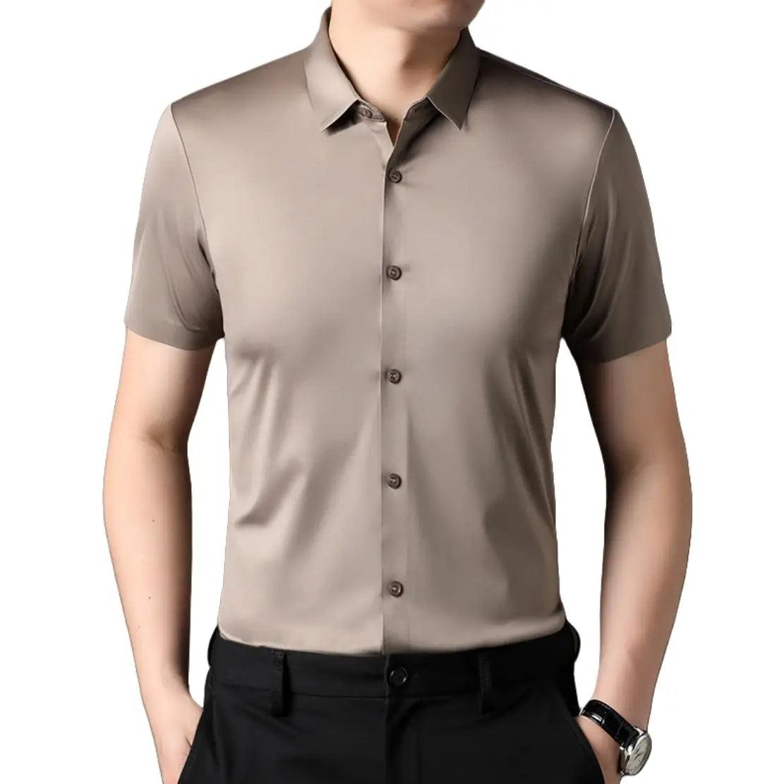 DomiGe Men's Summer Short Sleeve Blouse - Breathable, Quick-Dry, Business Casual - His Inwear