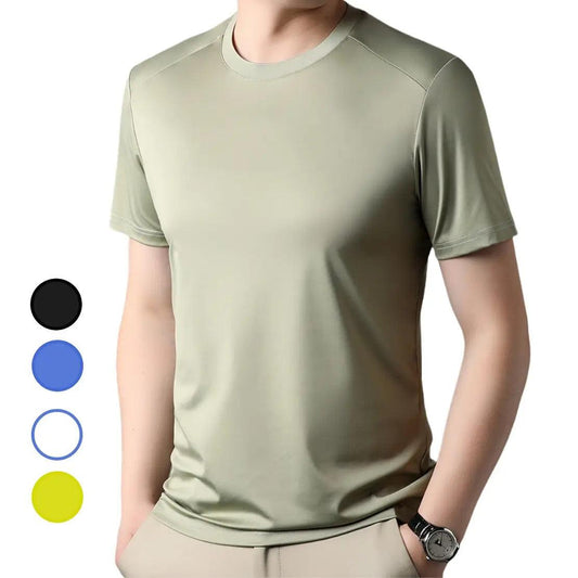 DomiGe Men's Summer T-Shirt - Spandex Ice Silk Solid Color Short Sleeve - His Inwear