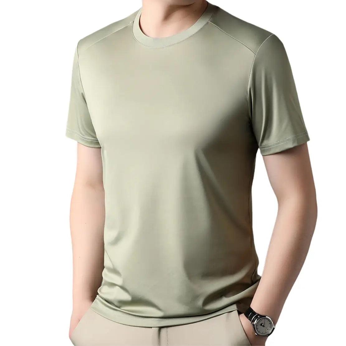 DomiGe Men's Summer T-Shirt - Spandex Ice Silk Solid Color Short Sleeve - His Inwear