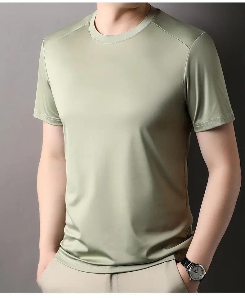 DomiGe Men's Summer T-Shirt - Spandex Ice Silk Solid Color Short Sleeve - His Inwear