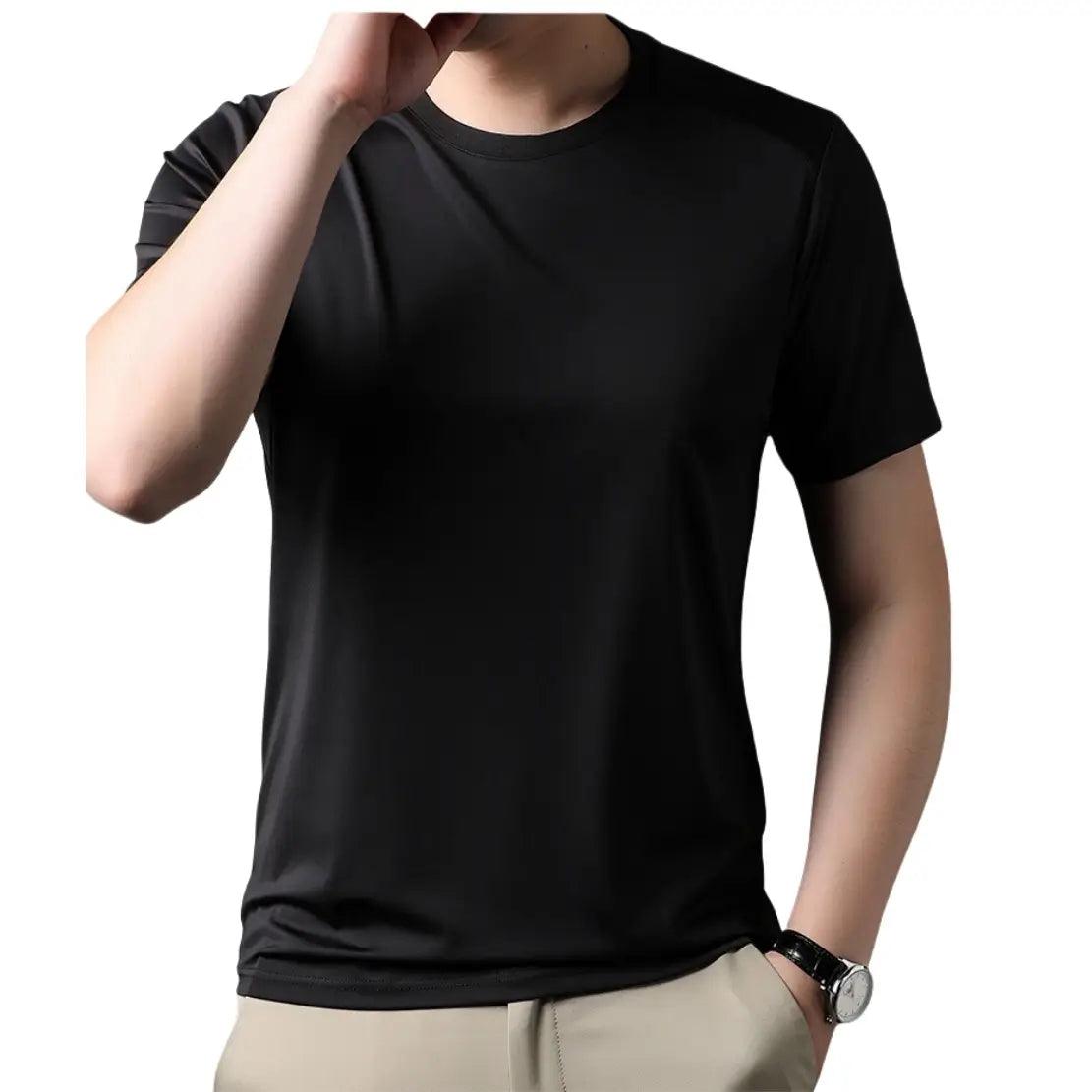 DomiGe Men's Summer T-Shirt - Spandex Ice Silk Solid Color Short Sleeve - His Inwear