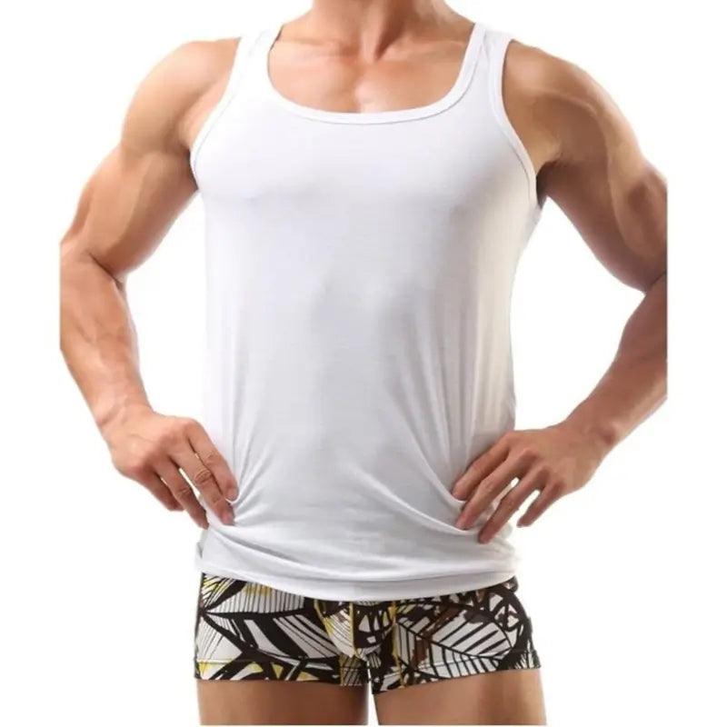 Dominik Men's Tank Top Premium Cotton Lycra Vest, Stylish White Undershirt - His Inwear