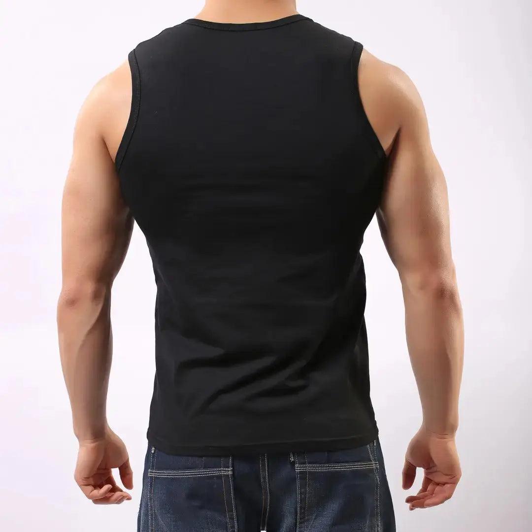 Men's Black Cotton Blend Sleeveless Tank Top with Lycra Stretch UnderShirt - His Inwear