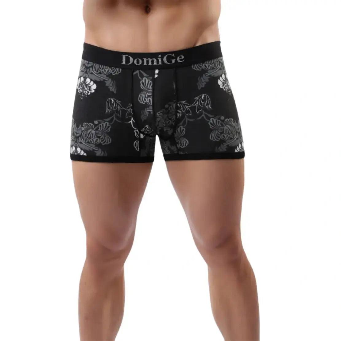 Men's Black Floral Print Cotton Stretch Boxer Briefs Pouch Male Boxers - His Inwear