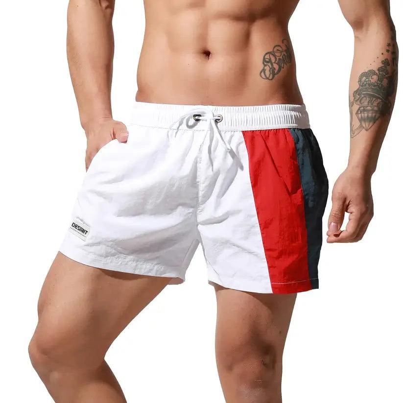 Men's Geometric Stitching Quick-Dry Board Shorts Nylon Swimwear - His Inwear