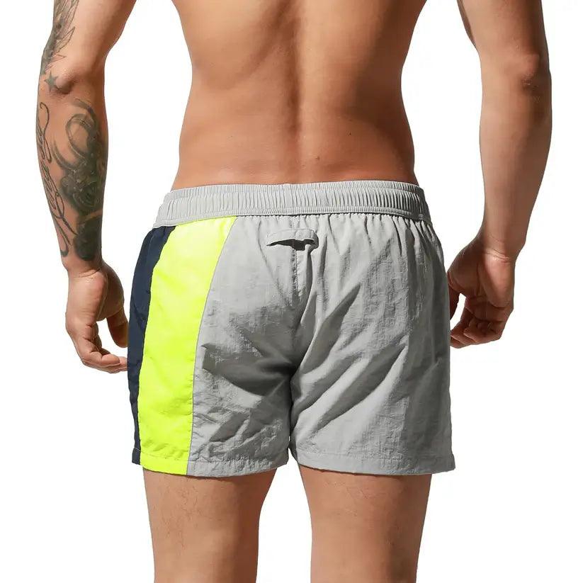 Men's Geometric Stitching Quick-Dry Board Shorts Nylon Swimwear - His Inwear