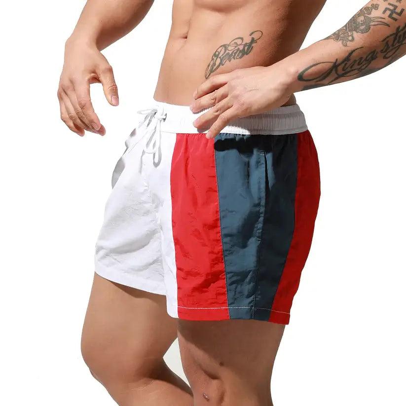 Men's Geometric Stitching Quick-Dry Board Shorts Nylon Swimwear - His Inwear