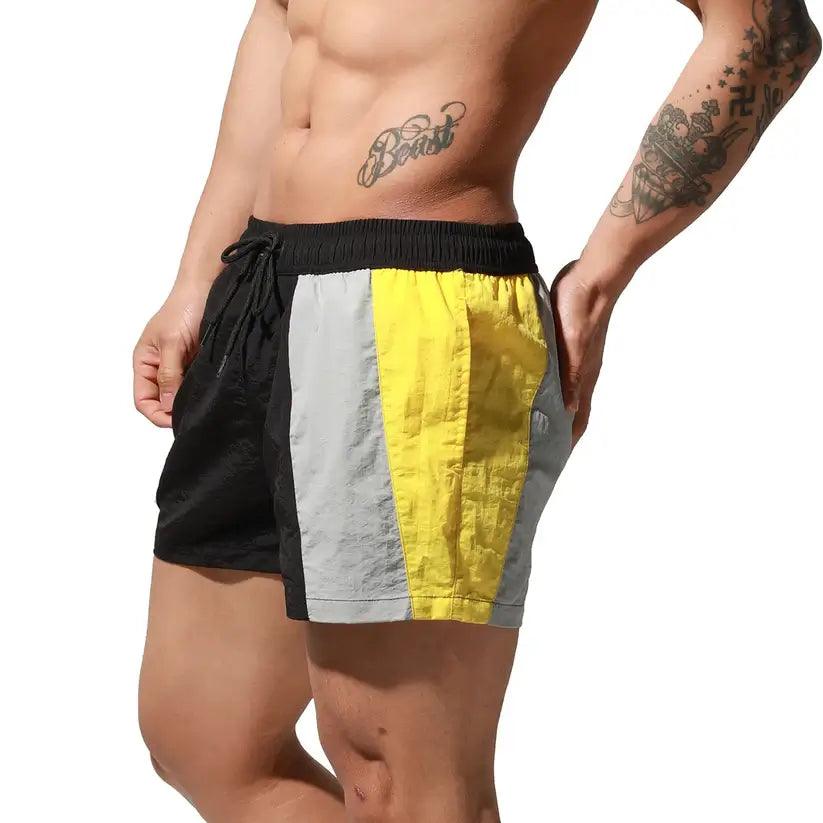 Men's Geometric Stitching Quick-Dry Board Shorts Nylon Swimwear - His Inwear