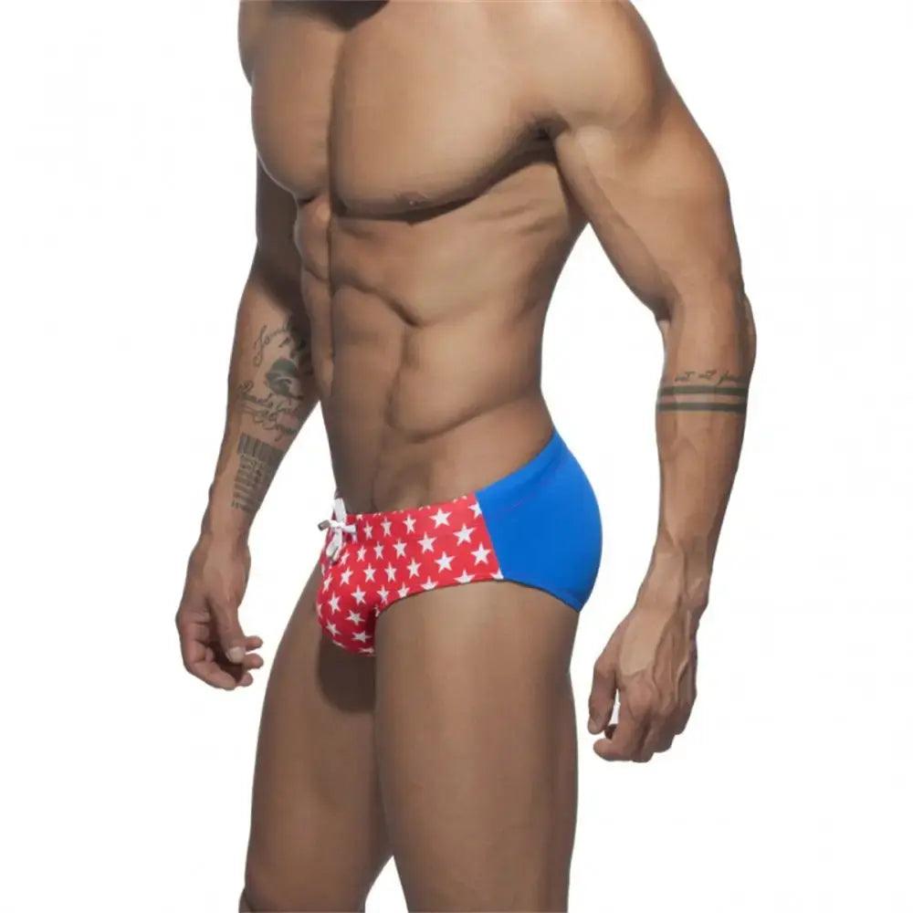 Men's Low-Waist Sexy Swim Briefs with National Flag Print for Beach and Spa Bikini - His Inwear