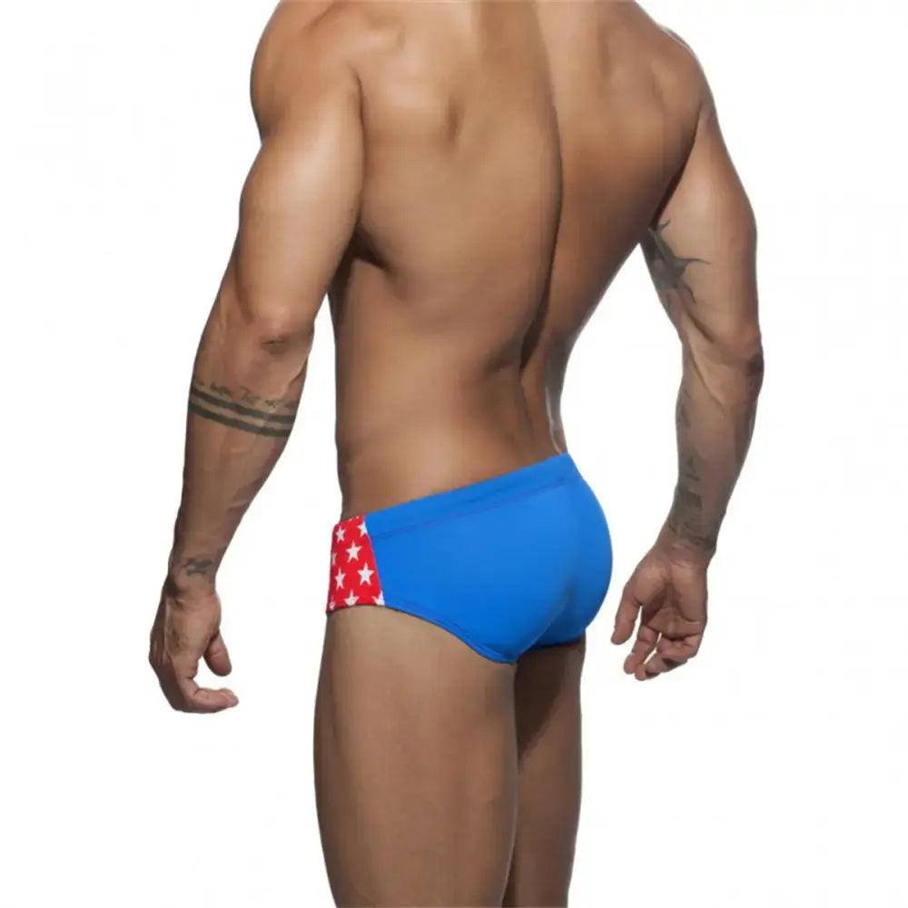 Men's Low-Waist Sexy Swim Briefs with National Flag Print for Beach and Spa Bikini - His Inwear