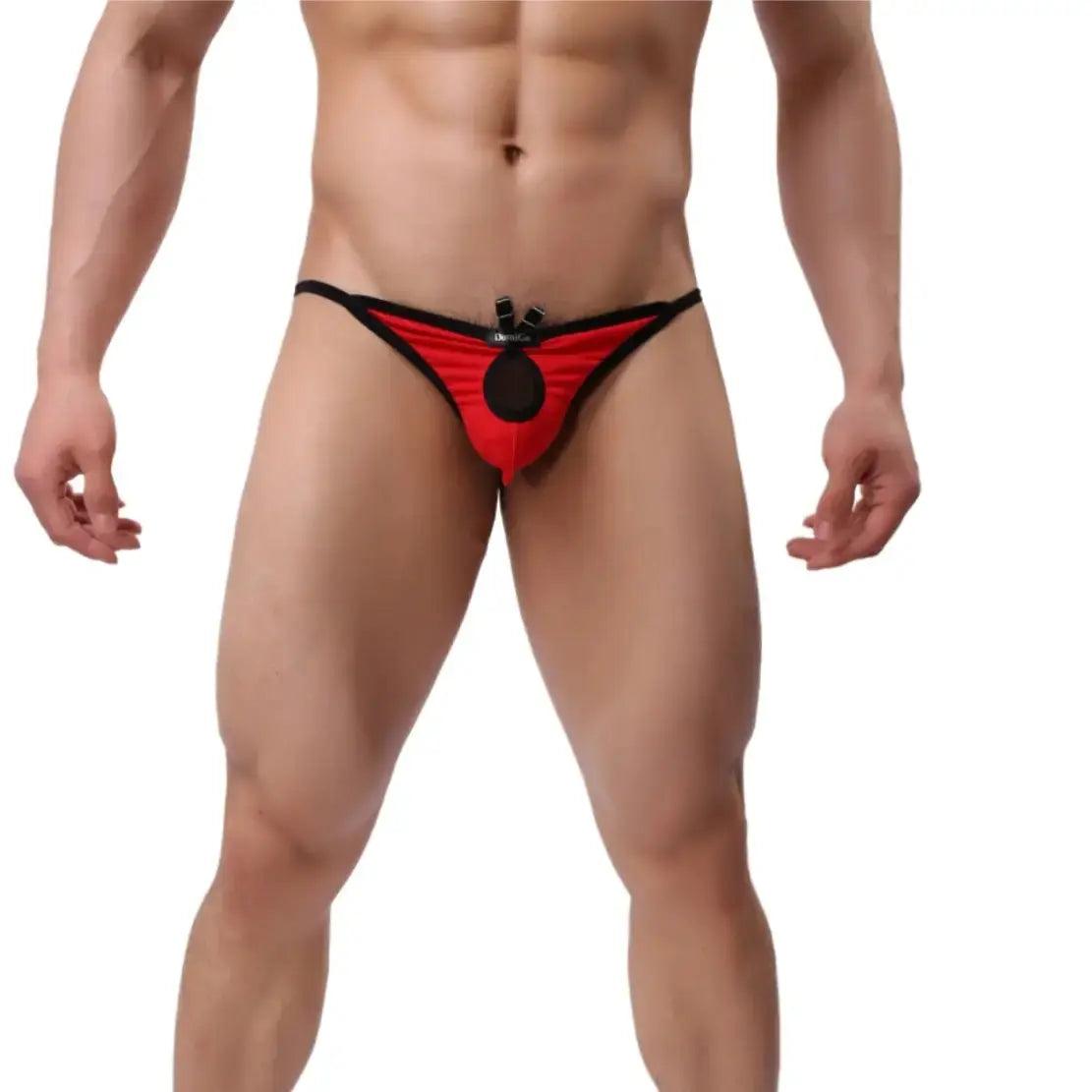 Men's Playful Butterfly Accent Cotton Thong with Front Opening - Romantic Elegance G-String - His Inwear