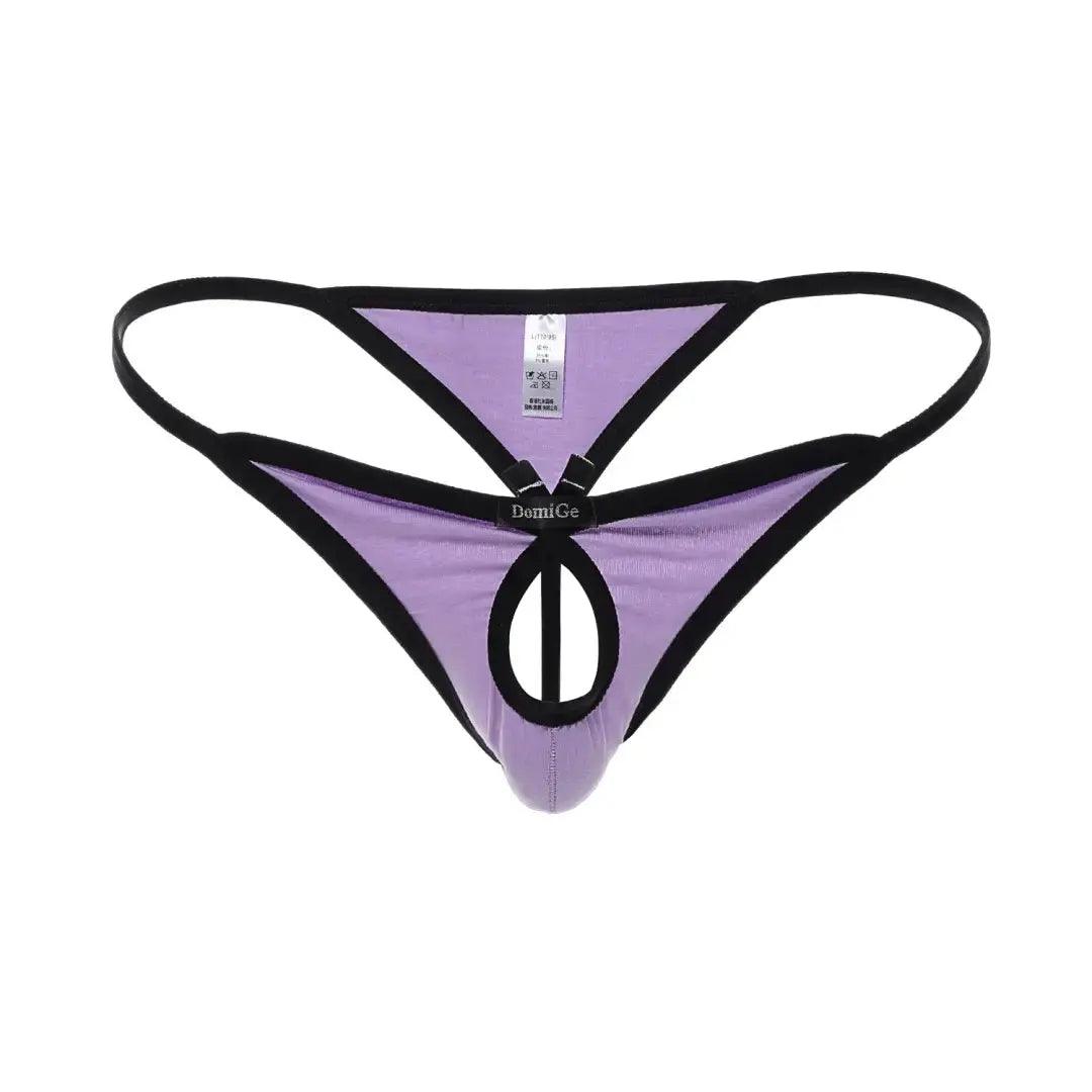 Men's Playful Butterfly Accent Cotton Thong with Front Opening - Romantic Elegance G-String - His Inwear